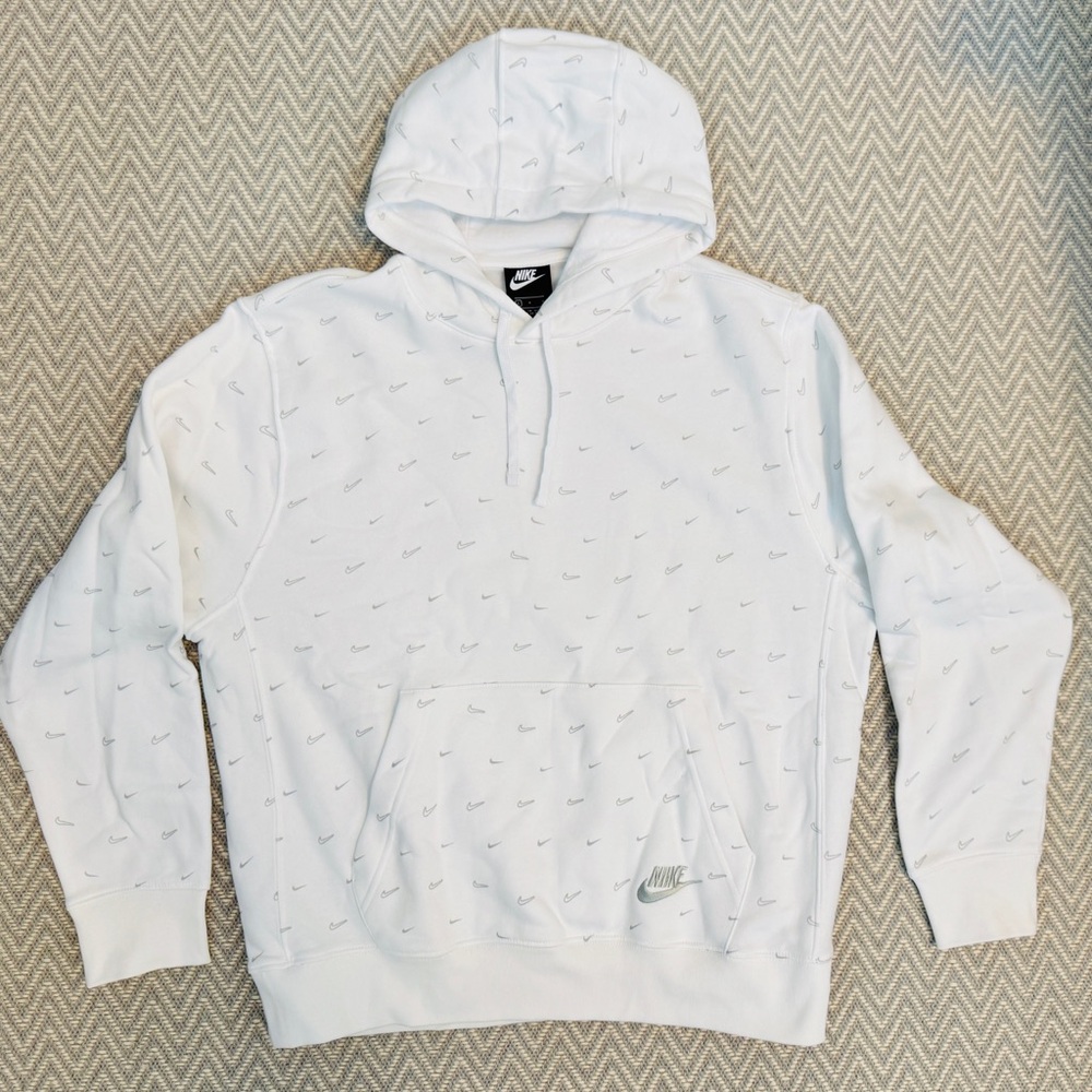 Nike Sportswear Men's Club Fleece Hoodie White All-Over Swoosh Print Large NWOT